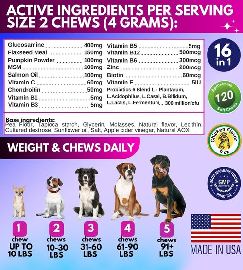 Dog Multivitamin Chewable with Glucosamine 16 in 1 Dog Vitamins and